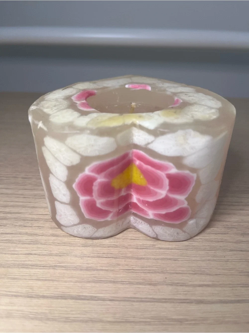 Lot of 2 Vintage Heart Shaped Floral Wax Decorative Candles